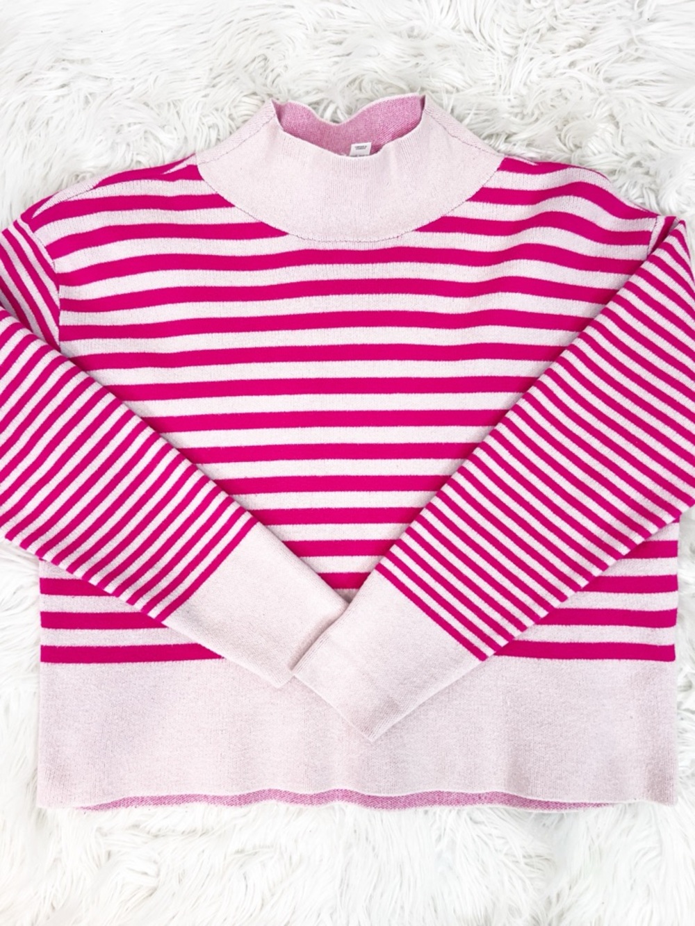 MAEVE ANTHROPOLOGIE PINK TAN STRIPE CARYS MOCK NECK PULLOVER SWEATER WOMENS XS - Picture 3 of 10